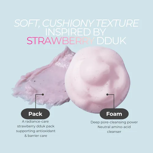 Vista 4 de Busan Strawberry Dduk Pack Cleanser – Paquete coreano 3 en 1 y lavado de espuma con polvo de arroz y fresa – Lavado hidratante de pH neutro