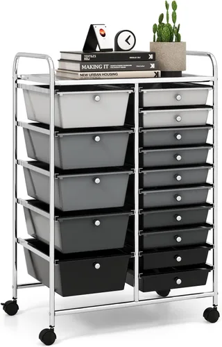 Vista 41 de LDAILY Carrito de almacenamiento con ruedas de 9 cajones, carrito rodante con cajones para aula, organizador de manualidades con ruedas con marco
