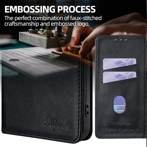 Vista 5 de Funda para teléfono compatible con Huawei Nova 2S Kickstand Flip Wallet Ranura para tarjeta Cierre magnético Negro