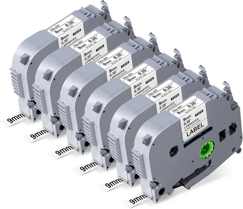 Vista 12 de Weemay Paquete de 4 cintas TZe-221 TZe221 compatibles con Brother TZ 0.354 in 0.35 cinta blanca laminada TZe TZ TZ221 TZ-221 3/8 etiqueta laminada