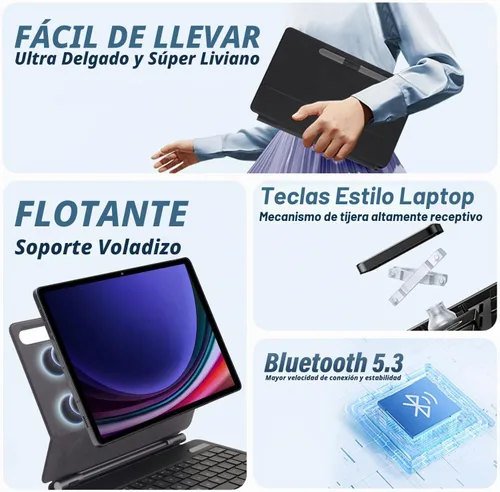 Vista 4 de Touchpad - Funda de teclado mágico para Samsung Galaxy Tab S10 Lite/S10 FE/S9 FE 5G 10.9 pulgadas/Tab S9 S8 S711 pulgadas, cubierta magnética