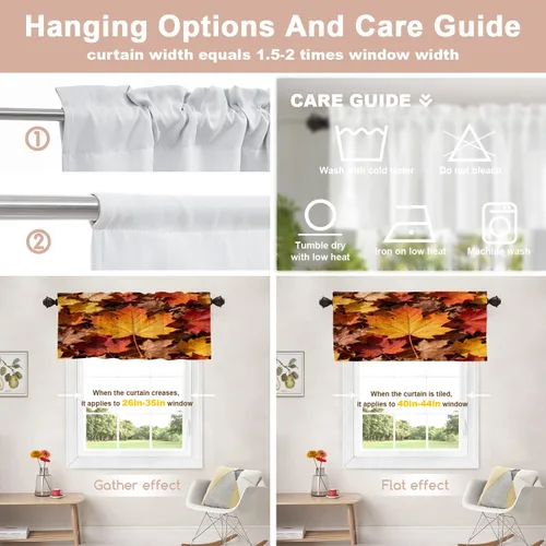 Vista 173 de Shrahala Orange Autumn Autumn Blackout Curtain Tiers, Fall Kitchen Valance Light Blocking Tier Drapes with Rod Pocket, 2 Pack 26 X 24 in
