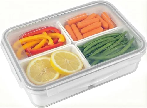 Vista 12 de Recipiente para alimentos con 2 compartimentos, color verde, 2 tazas (16.2 fl oz) Recipientes para aperitivos, compartimentos extraíbles, tapas