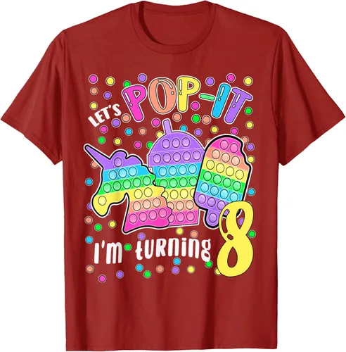 Vista 44 de Let's Pop-it I'm turning 8 Colorful 8th Birthday - Camiseta para niña, Negro