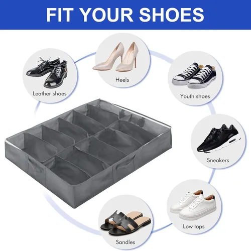 Vista 3 de Surblue Organizador de almacenamiento de zapatos debajo de la cama, solución de almacenamiento de zapatos debajo de la cama, 2 cremalleras de metal