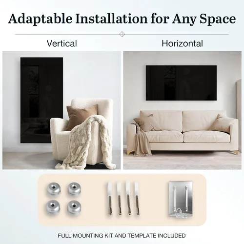 Vista 7 de Panel de calentador de pared infrarrojo de vidrio negro 600 W, panel de calor radiante eléctrico de 24 x 35 pulgadas, calentador de espacio
