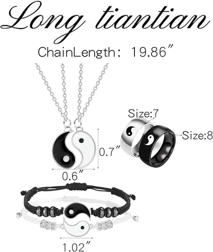 Vista 5 de Long tiantian Juego de 6 collares Yin Yang a juego para parejas, collar Ying Yang para 2 pulseras a juego para mejores amigos, pulseras de relación