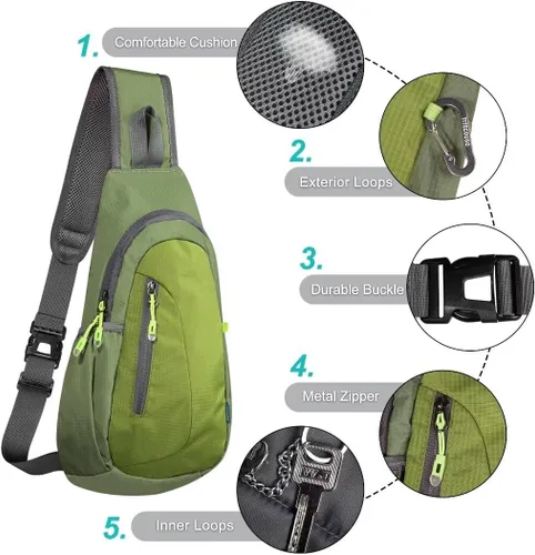 Vista 5 de TITECOUGO Bolso bandolera pequeño, mochila cruzada ligera para hombres y mujeres, bolsa de hombro para deportes y exteriores