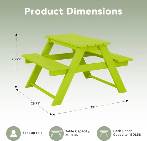 Vista 3 de WestinTrends Malibu Outdoor Patio HDPE Mesa de picnic para niños, color Lima
