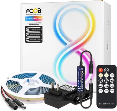 Vista 8 de COB - Tira de luz LED de 12 V, 4000 K, tiras de mazorca blanca natural con control remoto/aplicación, controlador Bluetooth, 16.4 pies, CRI 90+