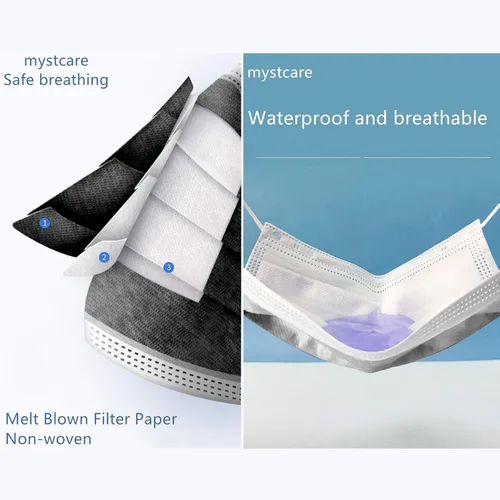 Vista 4 de Mascarillas envueltas individualmente, paquete de 100 unidades, desechables, protección facial para adultos, filtro de 3 capas de seguridad