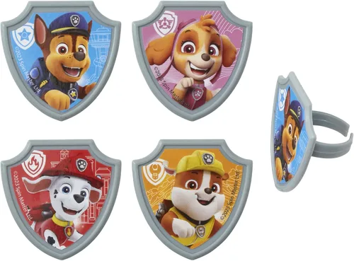 Vista 6 de DecoPac Paw Patrol Reporting For Duty Anillos, Decoraciones de cupcakes con Chase, Marshall, Skye y Rubble - Paquete de 24