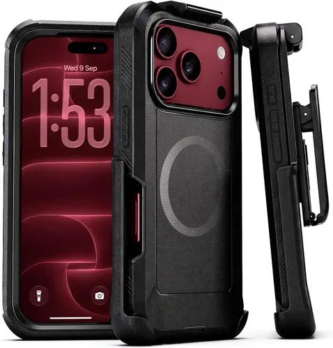 Vista 16 de MOTIVE - Funda resistente para iPhone 15, funda con clip para cinturón, 6.1 pulgadas Negro