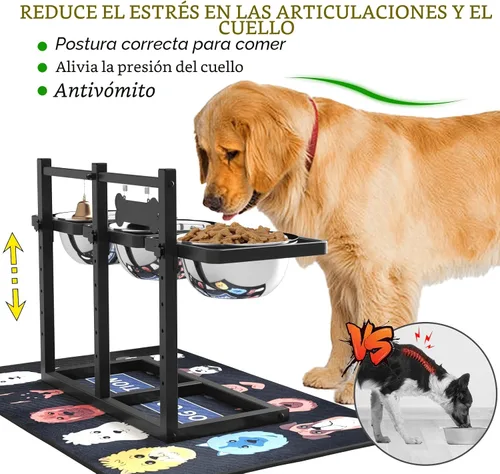 Vista 2 de Soporte elevado para perros medianos y grandes con comedero lento y tapete, altura ajustable de 3.9, 5.5, 7.1, 8.7, 10.2, 11.8 pulgadas, comederos