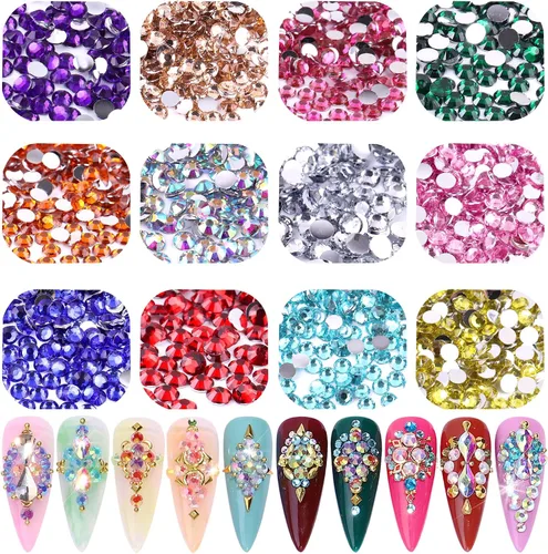 Vista 5 de RODAKY 6000 diamantes de imitación de resina con parte trasera plana para manualidades, diamantes de imitación de cristal redondos blancos de 0.18 a