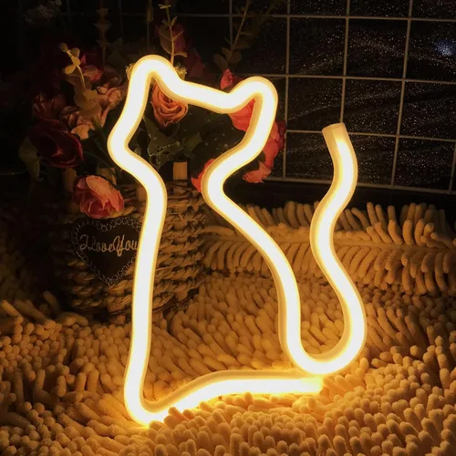 Vista 31 de Letrero de neón para decoración de pared, estético, amarillo, para dormitorio, USB/3-AA, funciona con pilas, luz nocturna para decoración de luz