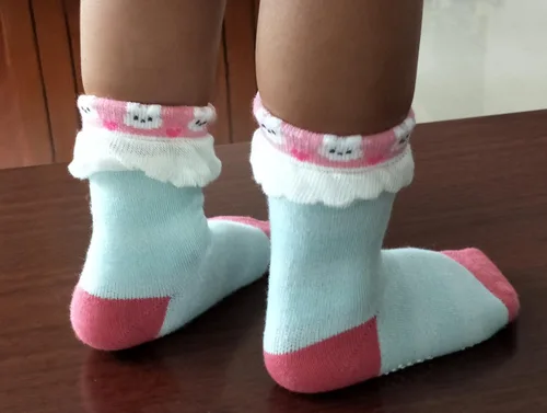 Vista 5 de RATIVE Non Skid Anti Slip Cotton Dress Crew Socks With Grips For Baby Infant Toddler Kids Girls