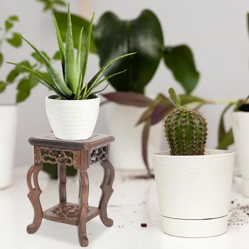 Vista 8 de Soporte de madera para plantas, soporte de exhibición para macetas, base para suculentas, mini taburete para interior y exterior, patio, balcón