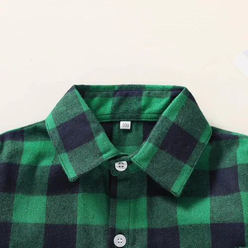 Vista 4 de Camisa de manga larga, con botones, a cuadros, franela roja, para recién nacido hasta los 6 años, unisex