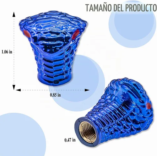Vista 2 de 4 piezas de tapas de válvula de neumático estilo Cobra, forma de cabeza de serpiente, tapas universales de válvula de neumático con núcleo de cobre
