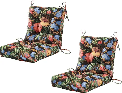 Vista 19 de BLISSWALK Cojines para sillas de exterior, 40 x 20 x 4 pulgadas, cojín de mimbre grueso con respaldo bajo y lazos para muebles de patio, floral