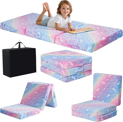 Vista 32 de MeMoreCool Colchón plegable de suelo para niños, tapete para siesta de suelo para dormir, guardería, cama plegable para niños pequeños, colchón