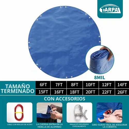 Vista 7 de TARPAL Lonas redondas pequeñas impermeables de 8 mil con accesorios Azul/Negro-8 mil