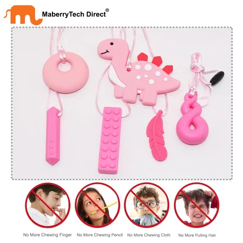 Vista 7 de Collar masticable para niños y niñas, paquete de 6 collares masticables sensoriales para niños autistas o adultos con TDAH, SPD, ansiedad, juguete