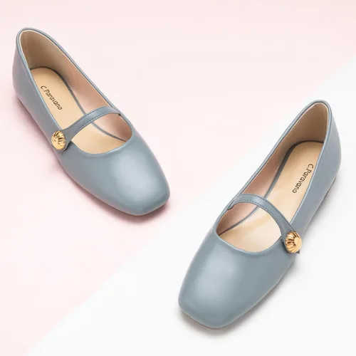 Vista 2 de C.Paravano Mary Jane Zapatos para mujer Zapatos planos de punta cuadrada para mujer Mary Jane Flats Zapatos planos para mujer (talla 7, azul_d)