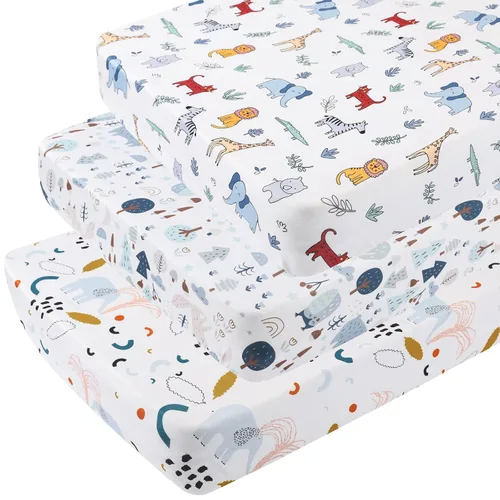 Vista 16 de Onacosht Pack n Play Sheets - Juego de 3 sábanas unisex para bebé, tejido elástico, portátil, de punto de jersey, funda de colchón para cuna
