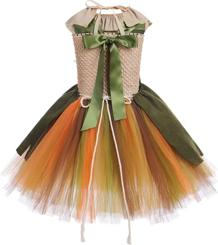 Vista 4 de Kids Girls Halloween Costume Ruffle Tulle Tutu Dress with Headband Birthday Role Play Party Stage Dress Outfit