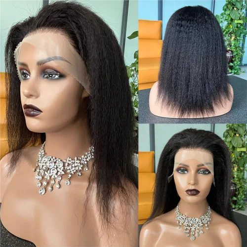 Vista 2 de Peluca de cabello humano liso natural de 14 pulgadas, sin pegamento, peluca de encaje frontal de 13 x 4, línea de cabello prearrancada con cabello