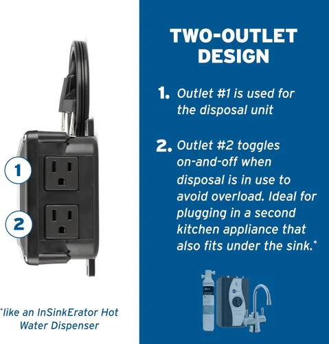 Vista 2 de InSinkErator STS00 interruptor de aire para fregadero o mesada con doble salida, incluye botón cromado y blanco, STS-00
