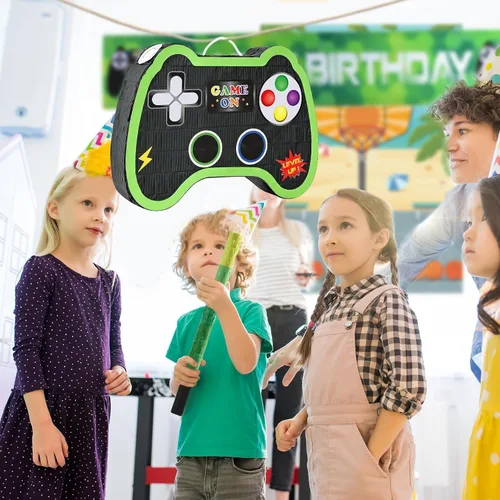 Vista 6 de WERNNSAI - Piñata de controlador de videojuegos, suministros para fiestas, paquete con venda y bate para niños, temática de juegos, fiesta