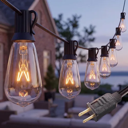 Vista 9 de GOOTHY - Juego de luces de cadena para exteriores de 10 pies con 11 bombillas Edison transparentes (1 de repuesto) - Base C9/E17, luces de patio