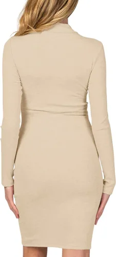 Vista 2 de Moyabo Vestido de maternidad de punto acanalado para mujer, vestido ajustado de manga larga para uso diario o baby shower