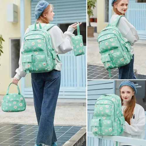 Vista 6 de Daisy - Mochila escolar para niñas, con lonchera, juego de bolsa de libros, mochilas para adolescentes y niñas
