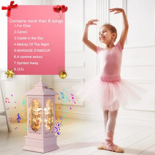 Vista 3 de Caja de música con carrusel de doble rotación de 360° para regalo, mujeres, niños, mamá, hija, nieta, regalo de Navidad y cumpleaños, color rosa