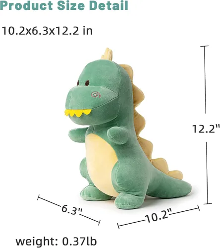 Vista 5 de Animal de peluche de dinosaurio, lindo peluche de dinosaurio suave de 12 pulgadas, juguetes de peluche para niños y niñas, bebés y niños (verde)