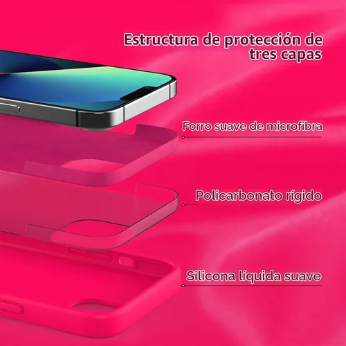 Vista 4 de Funda de silicona líquida compatible con iPhone 14/iPhone 13, rosa Rosa fuerte