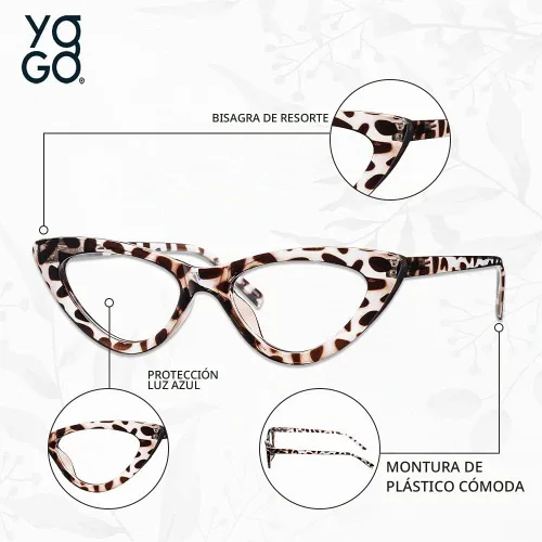 Vista 6 de Yogo Vision Blue Light Blocking Glasses Retro Cateye Eyeglasses for Women Light Spring Hinge Plastic Frame