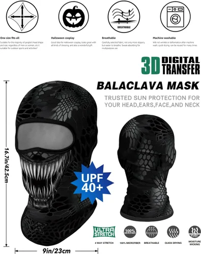 Vista 3 de Pasamontañas 3D, máscara de cara completa, resistente al viento, máscara de esquí con calavera táctica para motocicleta, ciclismo, Halloween 4