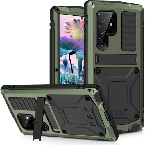 Vista 9 de Funda de metal para Samsung S23 de aluminio de grado militar, funda resistente con soporte de metal protector de pantalla a prueba de caídas, a