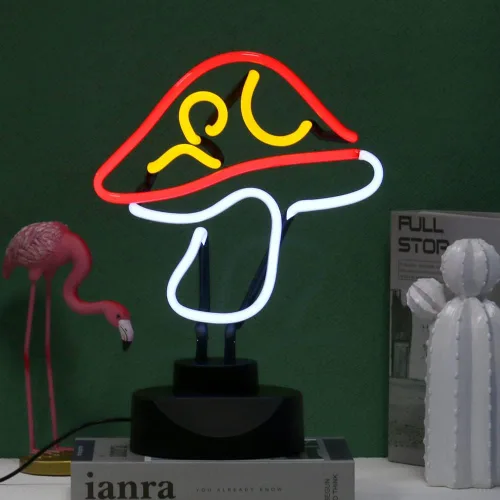 Vista 2 de Escultura de luz de neón de tubo de vidrio real de 12 V, letrero de neón de hongo para escritorio, decoración de pared hecha a mano, arte de pared