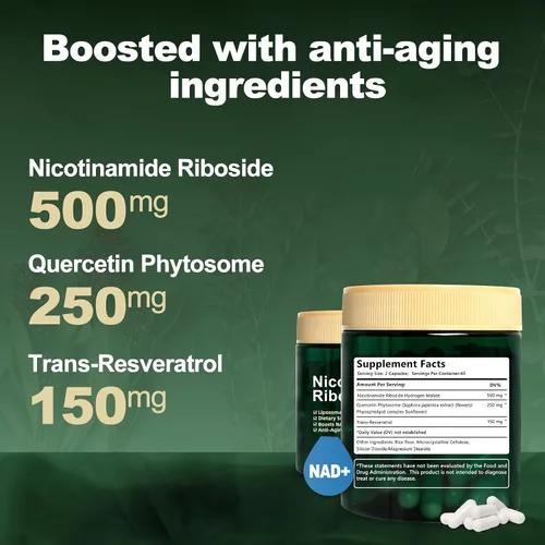 Vista 3 de Suplemento liposomal NAD+, ribósido de nicotinamida con resveratrol 900 mg para mujeres y hombres, suplemento de refuerzo de NAD de alta pureza