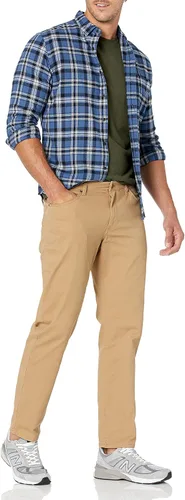 Vista 31 de Amazon Essentials Camisas de franela de manga larga para hombre, corte ajustado, a cuadros con botones