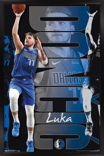 Vista 8 de Trends International NBA Dallas Mavericks - Póster de pared de Luka Doncic 19, 14.725 x 22.375 pulgadas, versión enmarcada de madera de granero