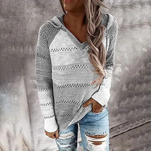 Vista 3 de ehyseli Sudaderas con capucha de manga larga con cuello en V para mujer, con cordón, sueltas