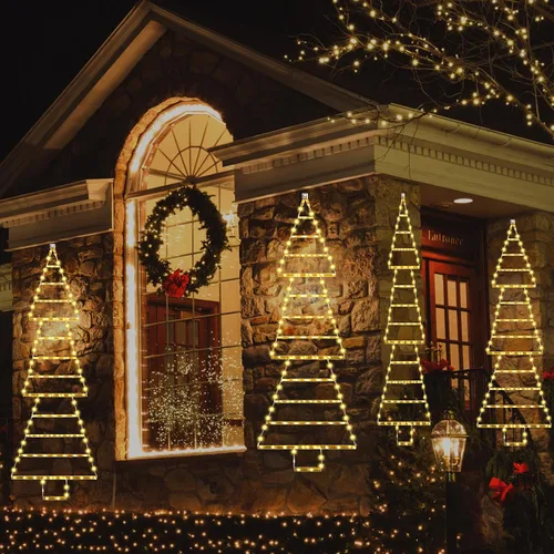 Vista 3 de Luces de Decoraciones Navideñas para Exteriores 4.6 Pies (1.4 metros) Luces LED de Árbol de Navidad, 175 Luces LED de Escalera Navideña para Pared