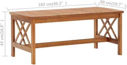 Vista 2 de Brown Solid Acacia Wood Coffee Table, 19.7x40.2x16.9 inch Rectangular Living Room Table, Oiled Finish Rustic Design, Indoor Outdoor Mesa de Centro